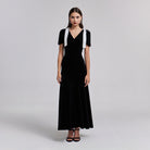 Velvet Puff Sleeve Maxi Dress - shopaleena