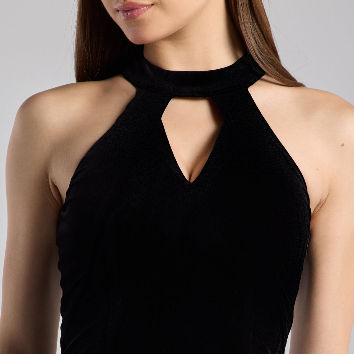Velvet-Taffeta Halter Dress - shopaleena