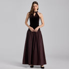 Velvet-Taffeta Halter Dress - shopaleena