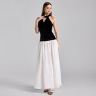 Velvet-Taffeta Halter Dress - shopaleena