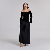 Velvet - Taffeta Off Shoulder A - line Dress - shopaleena