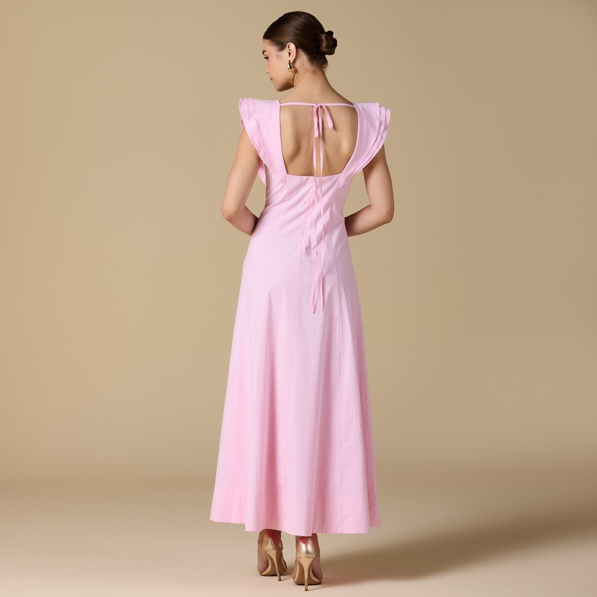 Washed Cotton Boat Neck Midi Dress with Back Tie - shopaleena