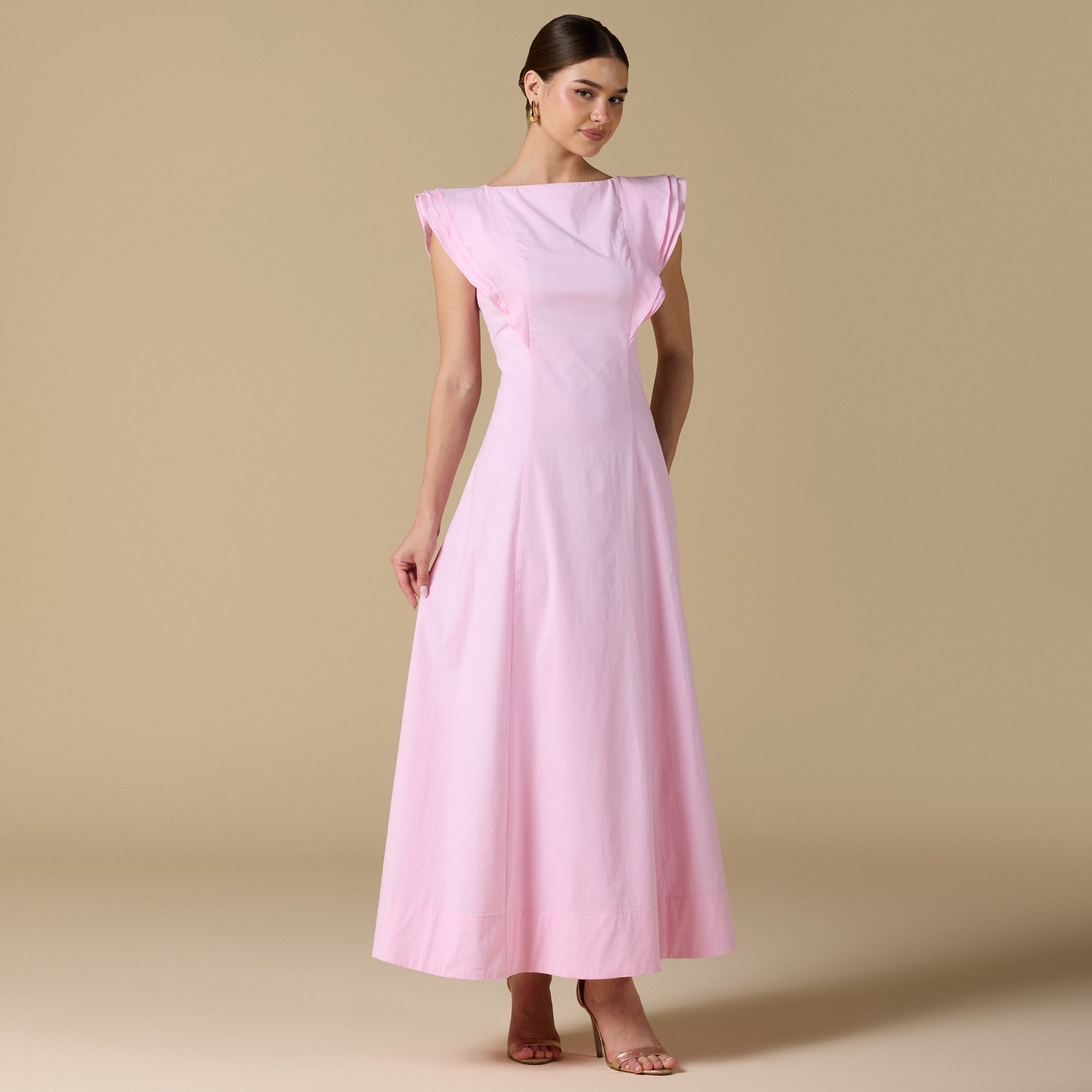 Washed Cotton Boat Neck Midi Dress with Back Tie - shopaleena