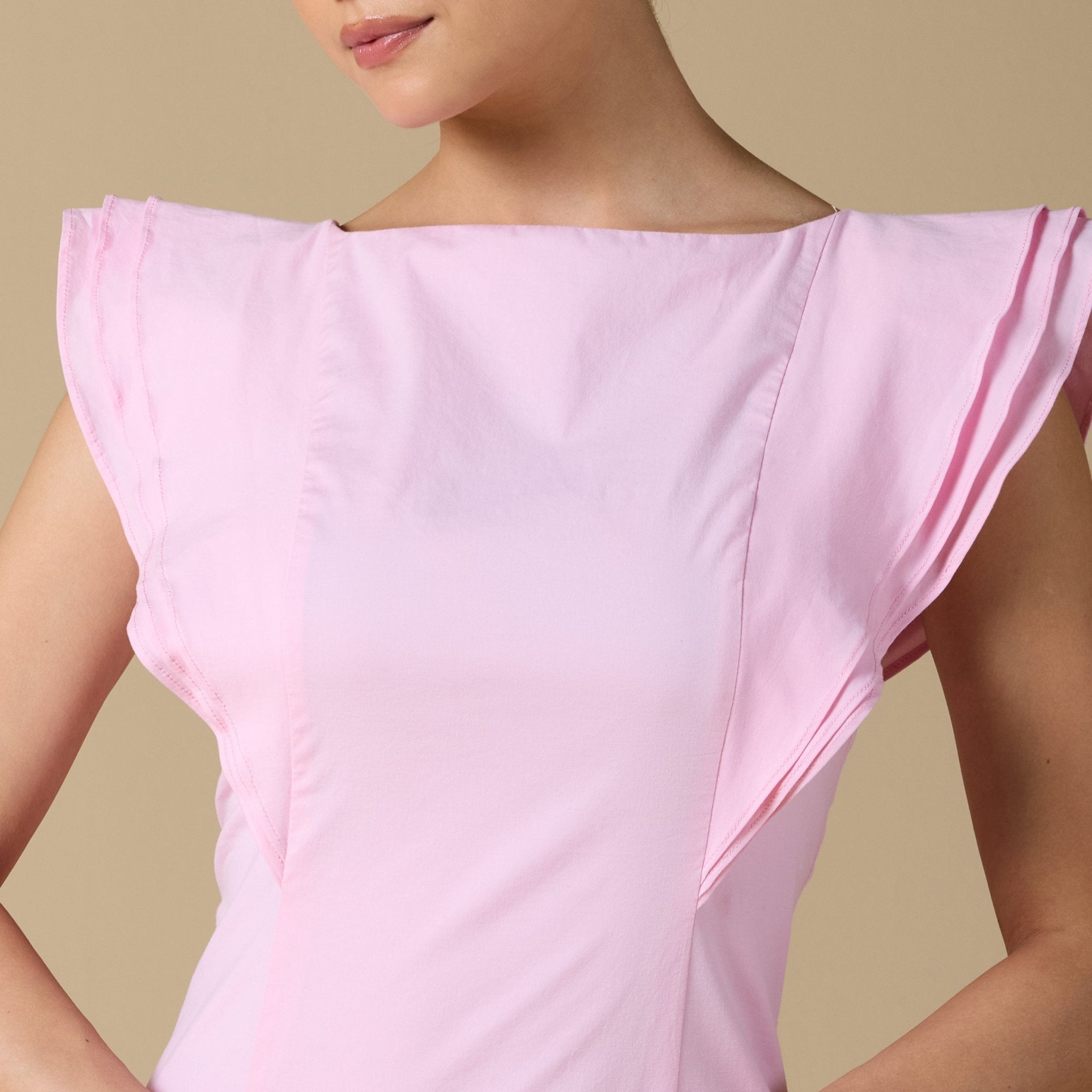 Washed Cotton Boat Neck Midi Dress with Back Tie - shopaleena