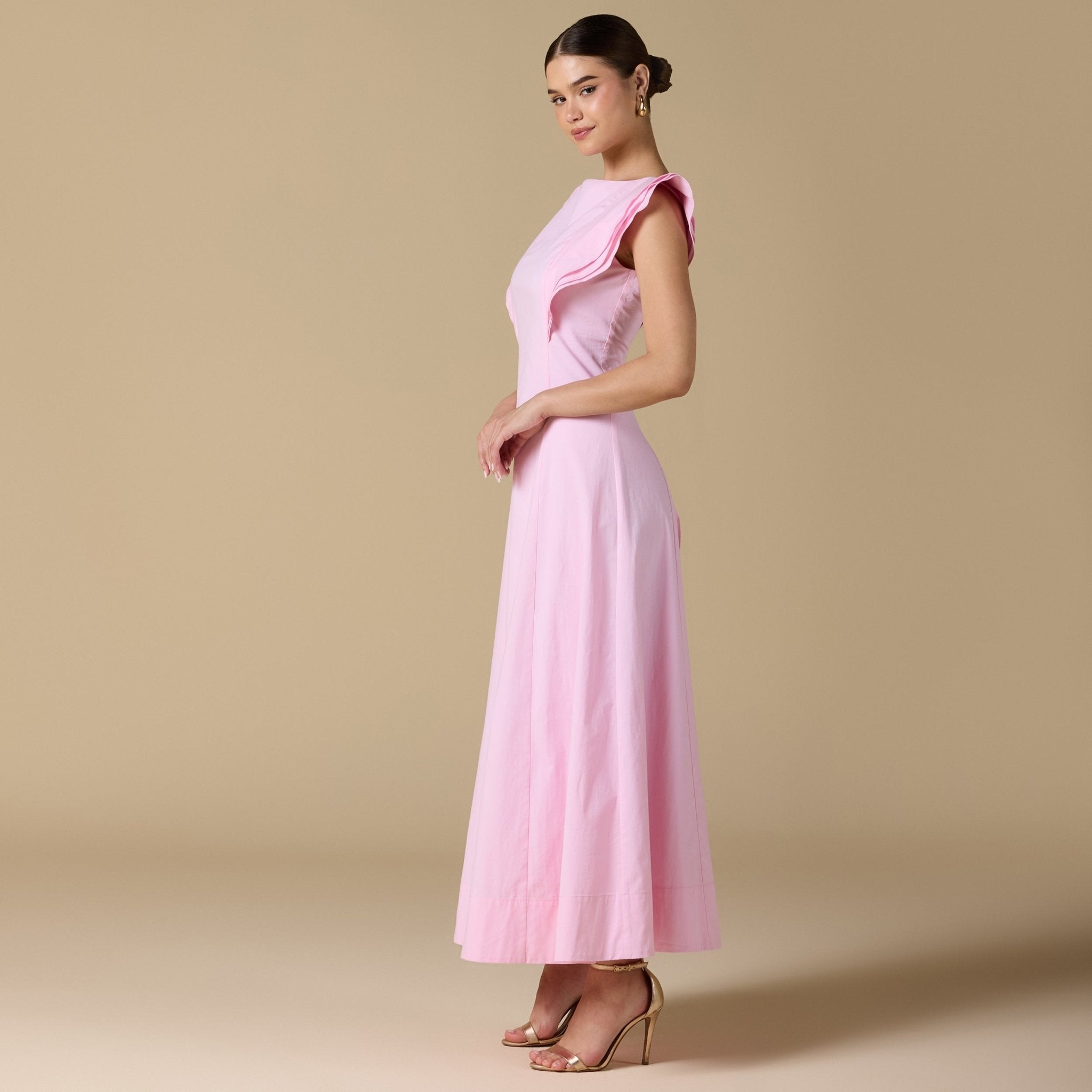 Washed Cotton Boat Neck Midi Dress with Back Tie - shopaleena