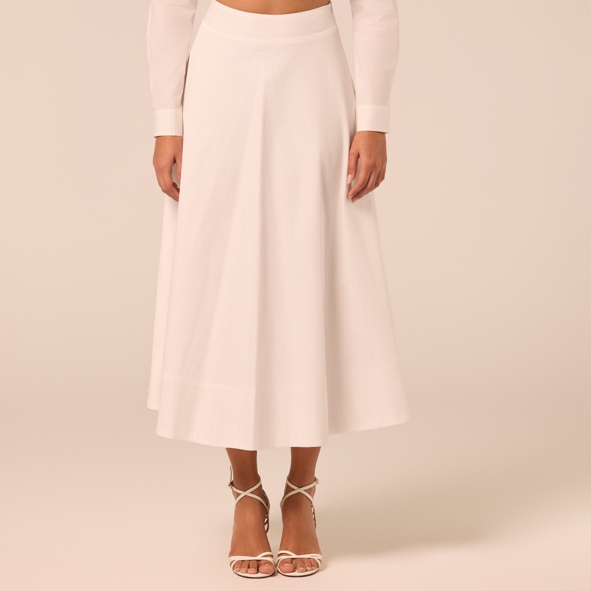 White A Line Cotton Midi Skirt - shopaleena