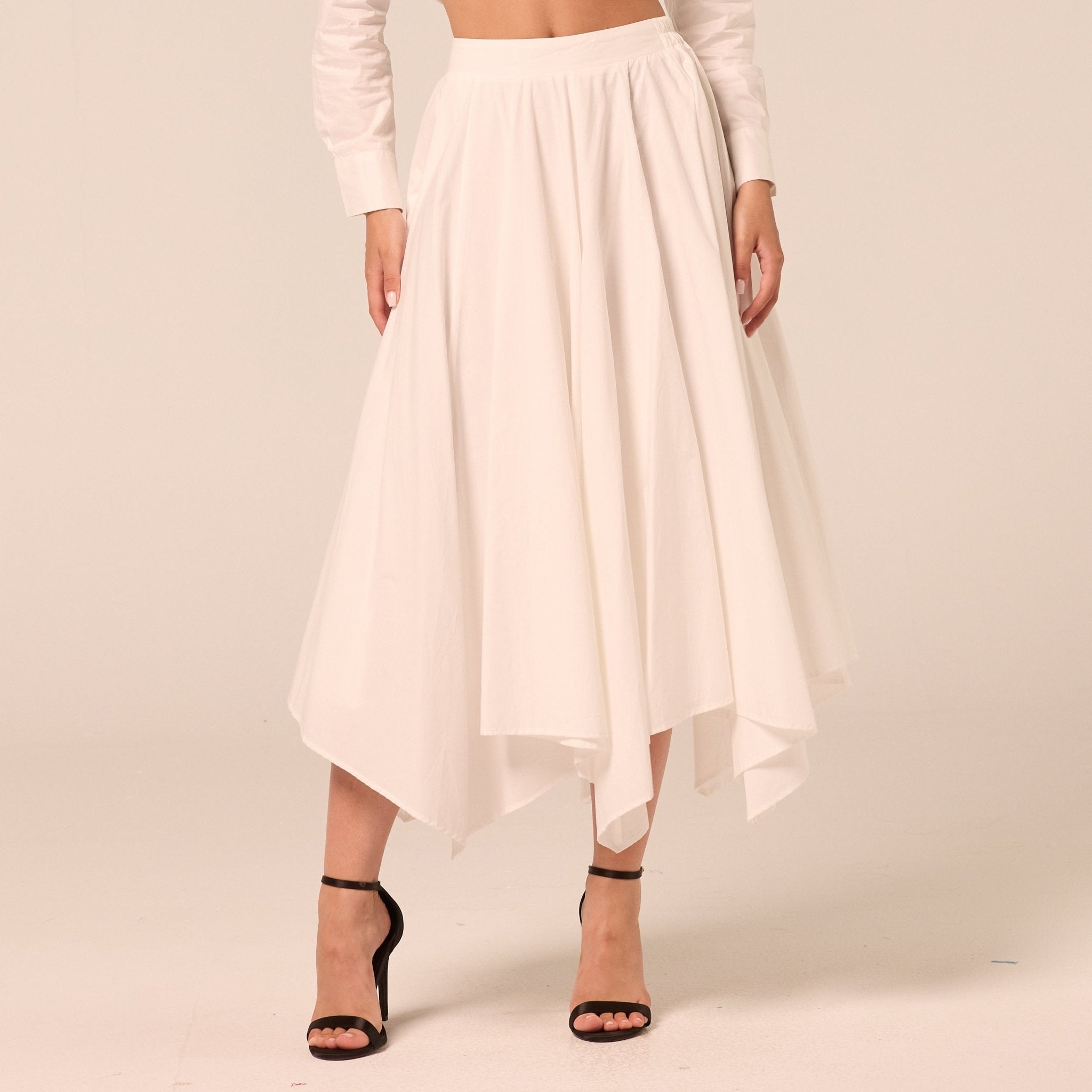 White A Line Cotton Midi Skirt - shopaleena