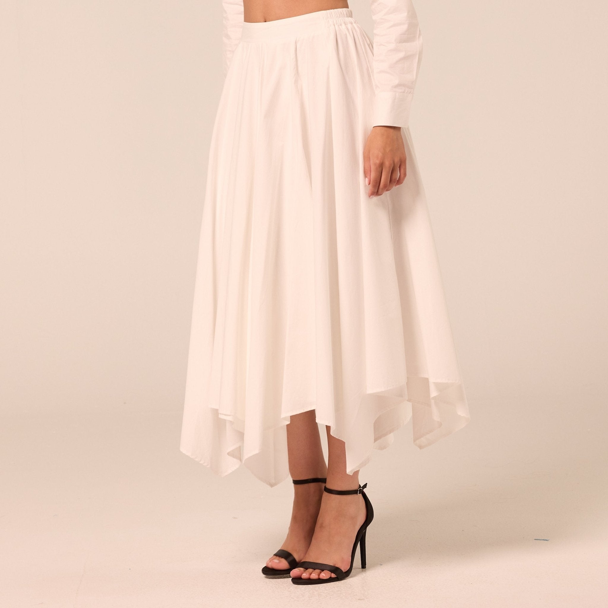 White A Line Cotton Midi Skirt - shopaleena