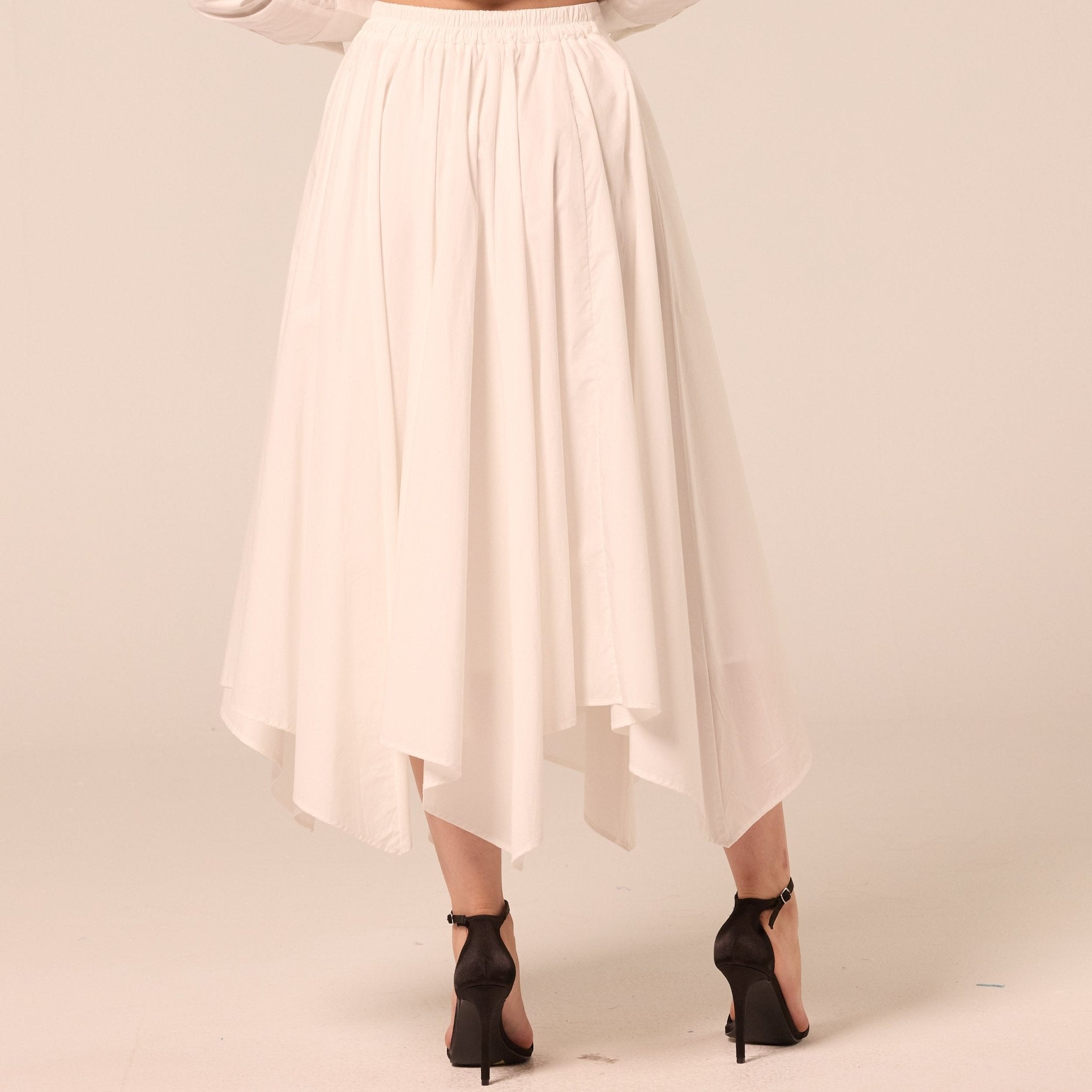 White A Line Cotton Midi Skirt - shopaleena