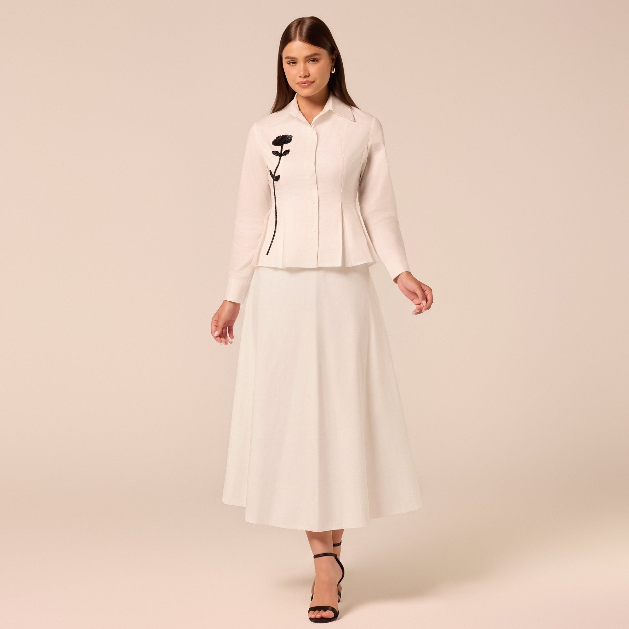 White A Line Cotton Midi Skirt - shopaleena