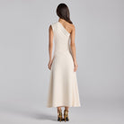 White Asymmetric Folded Neck Crepe Maxi Dress - shopaleena