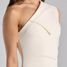 White Asymmetric Folded Neck Crepe Maxi Dress - shopaleena