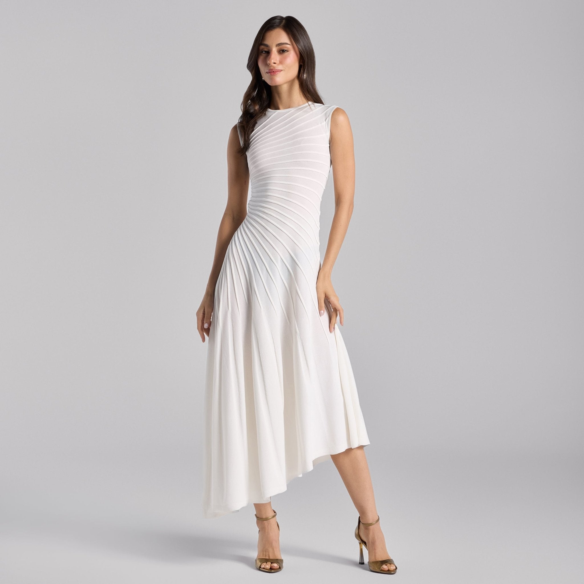 White Asymmetric Knit Midi Dress - shopaleena