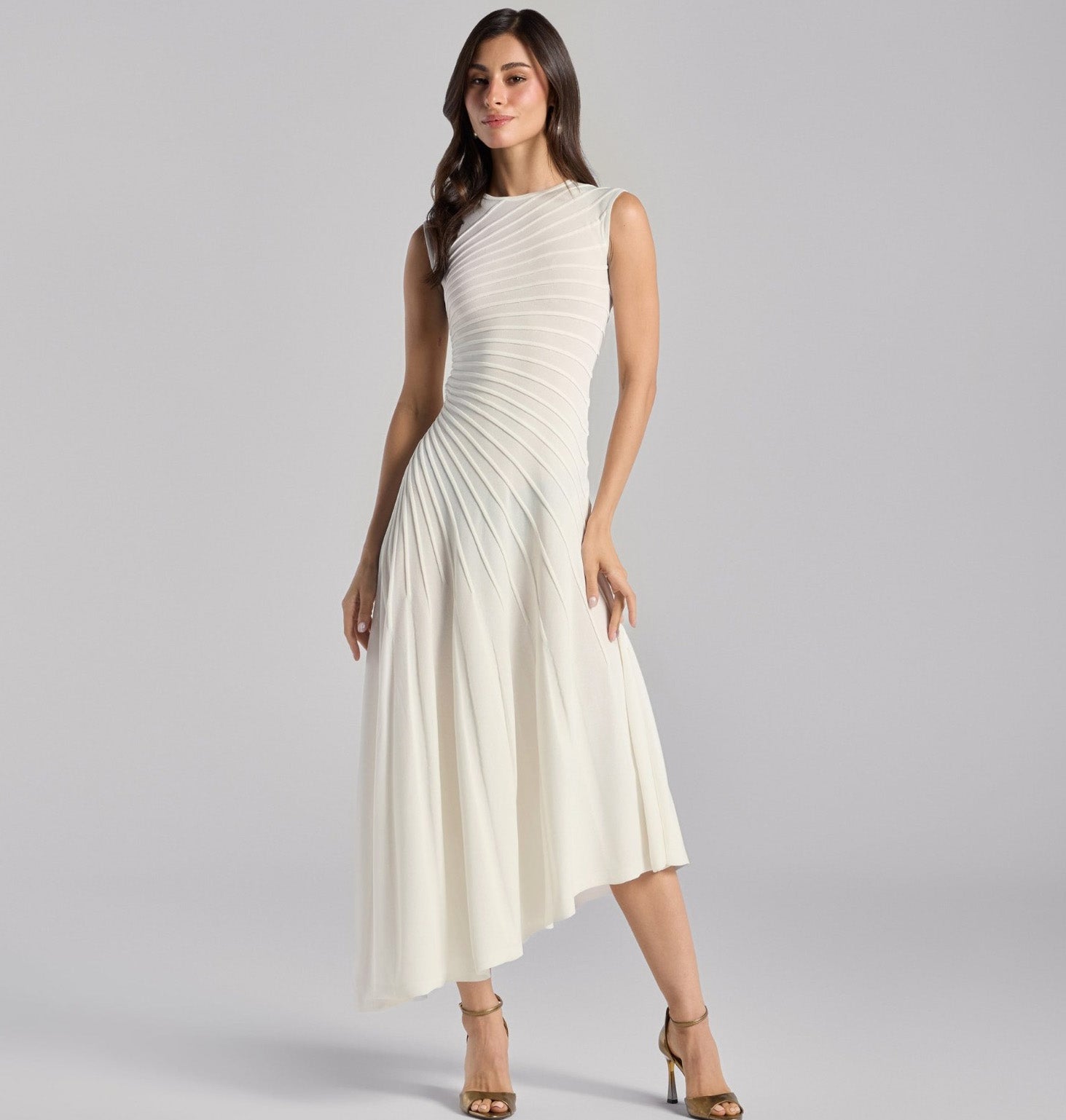 White Asymmetric Knit Midi Dress - shopaleena
