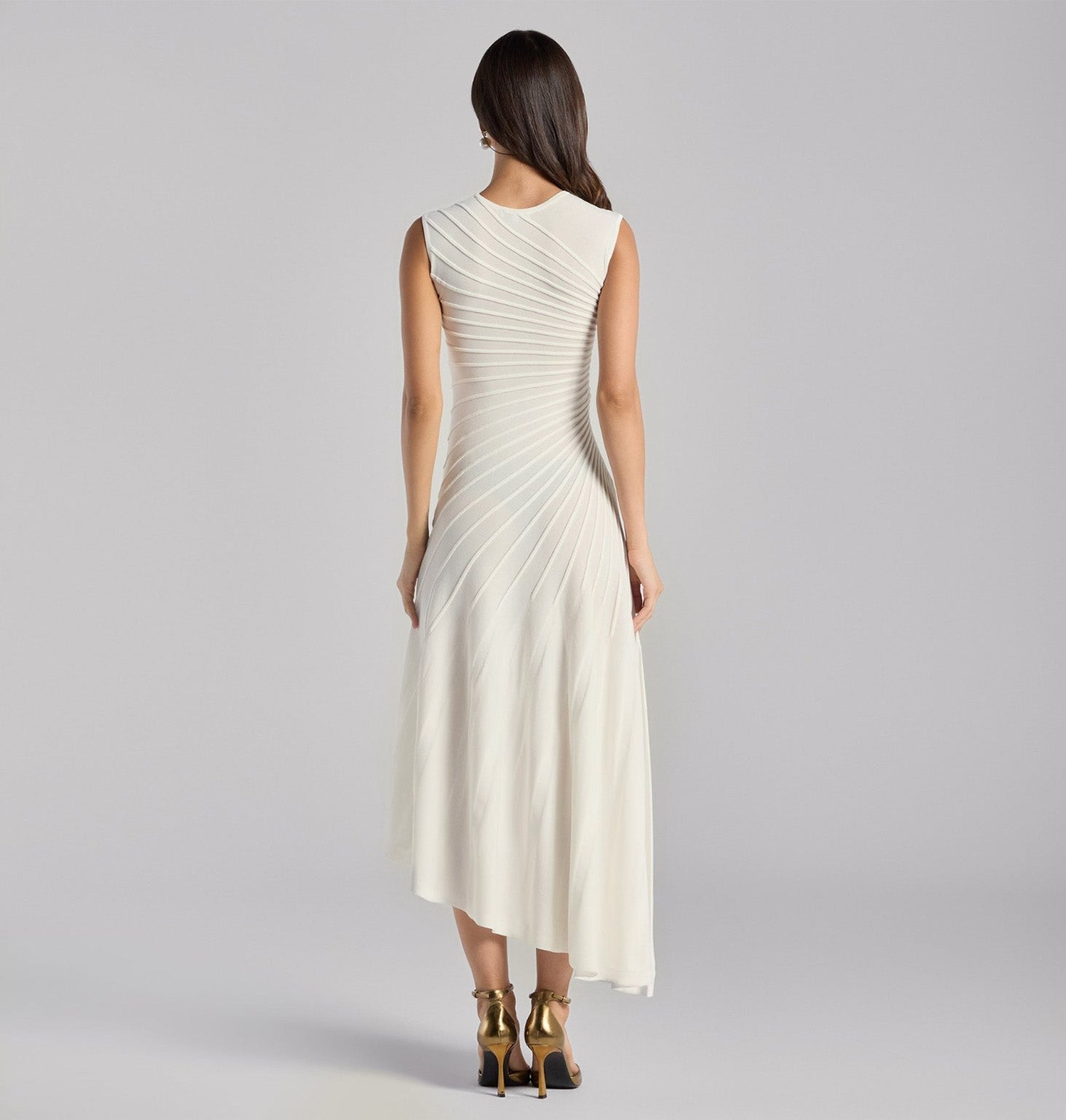 White Asymmetric Knit Midi Dress - shopaleena