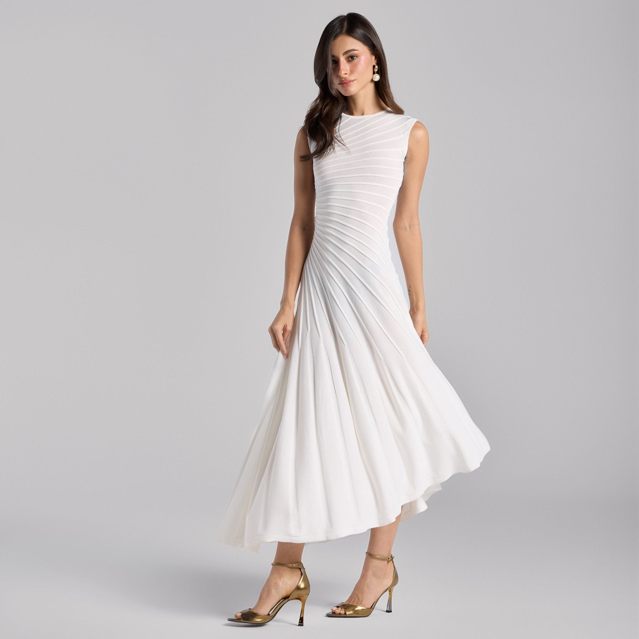 White Asymmetric Knit Midi Dress - shopaleena
