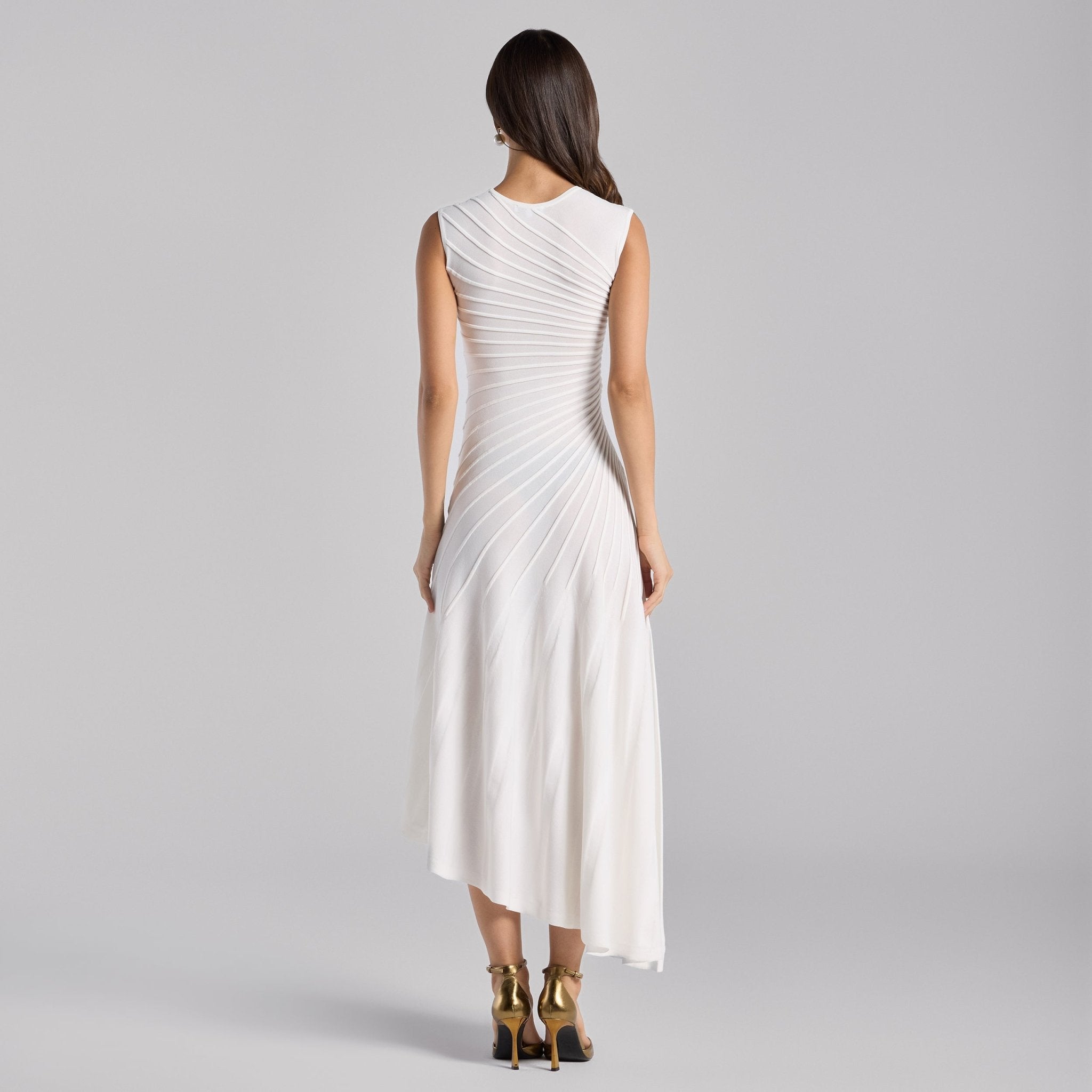 White Asymmetric Knit Midi Dress - shopaleena