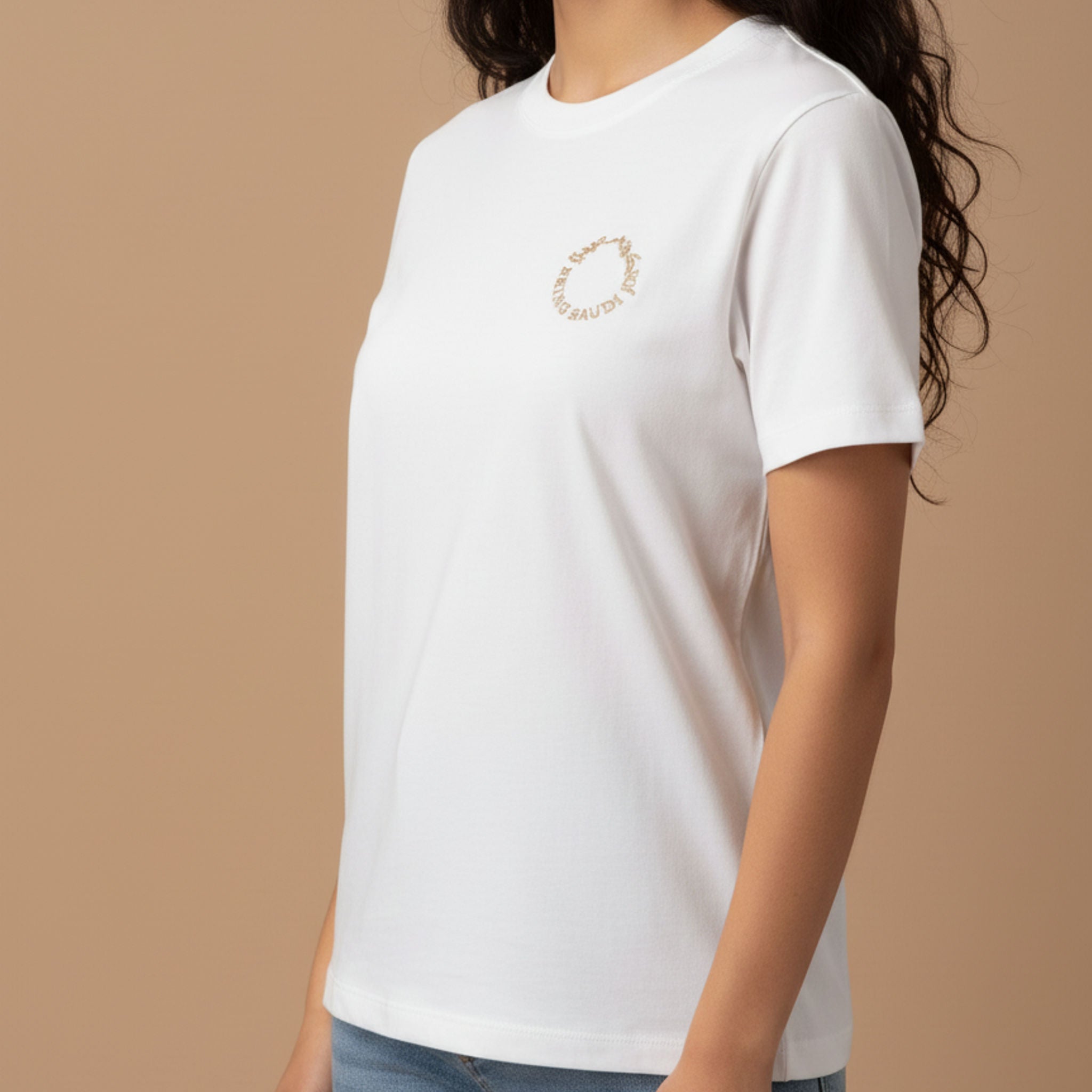 White Being Saudi Embroidered Cotton T-shirt - shopaleena