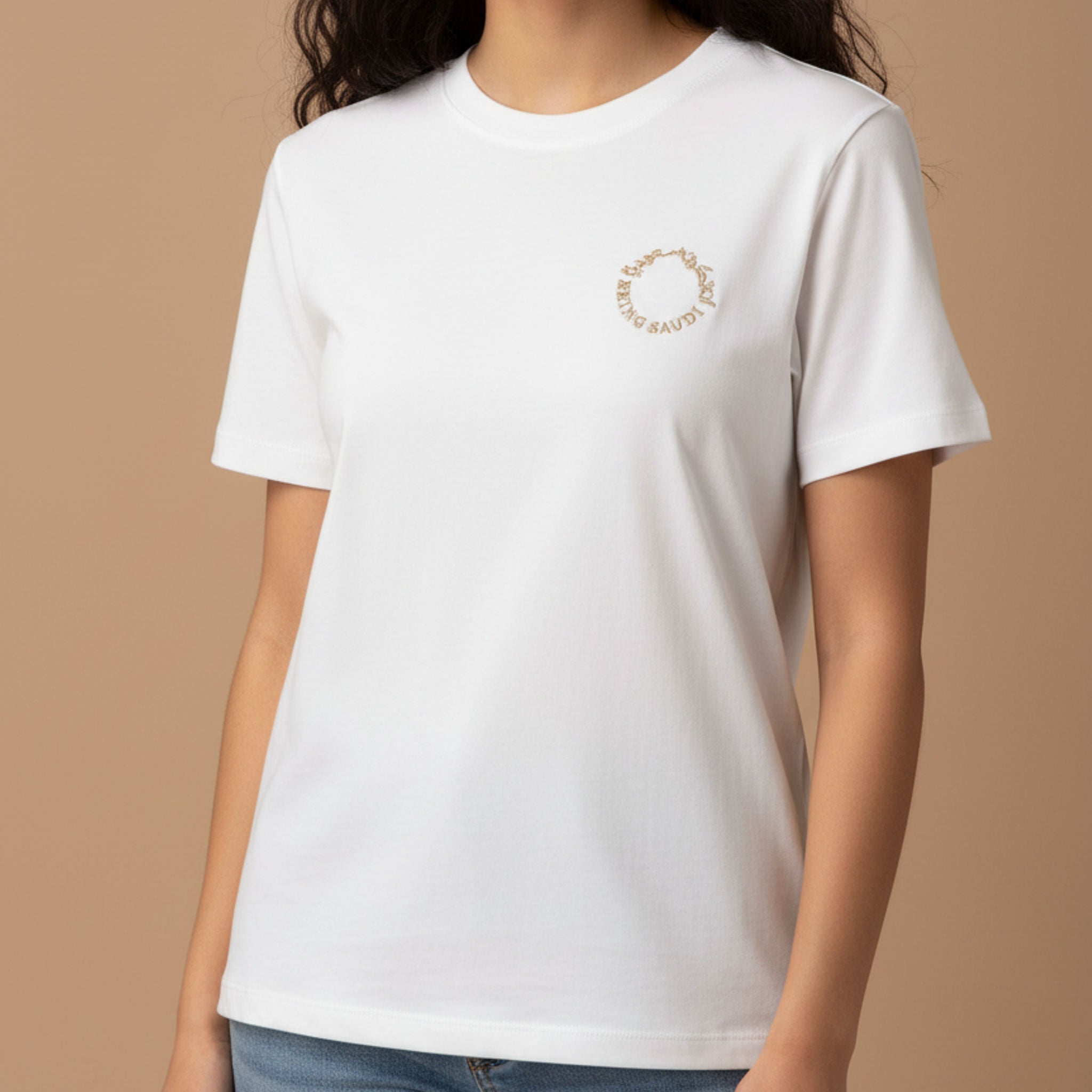 White Being Saudi Embroidered Cotton T-shirt - shopaleena