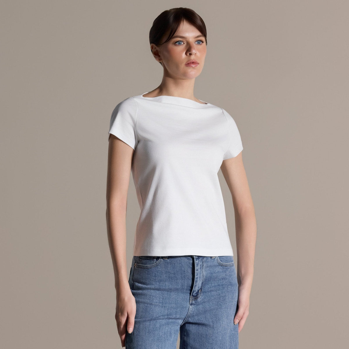 White Boat Neck Fitted T-Shirt - shopaleena