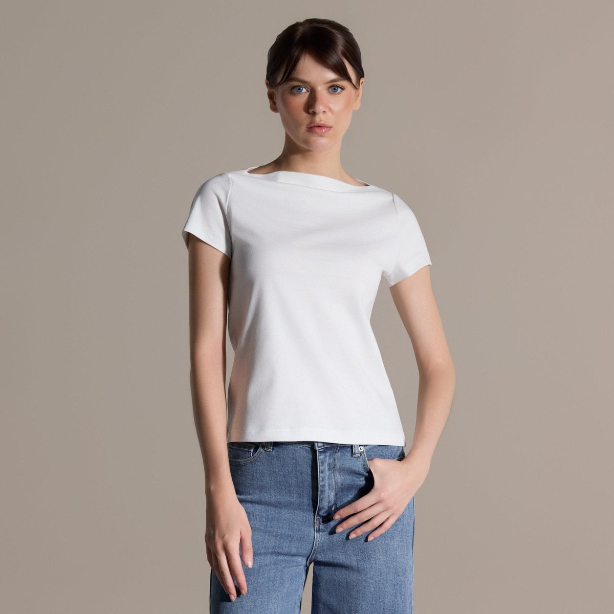 White Boat Neck Fitted T-Shirt - shopaleena