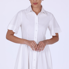 White Collard Cotton Long Aline Dress - shopaleena