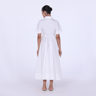 White Collard Cotton Long Aline Dress - shopaleena
