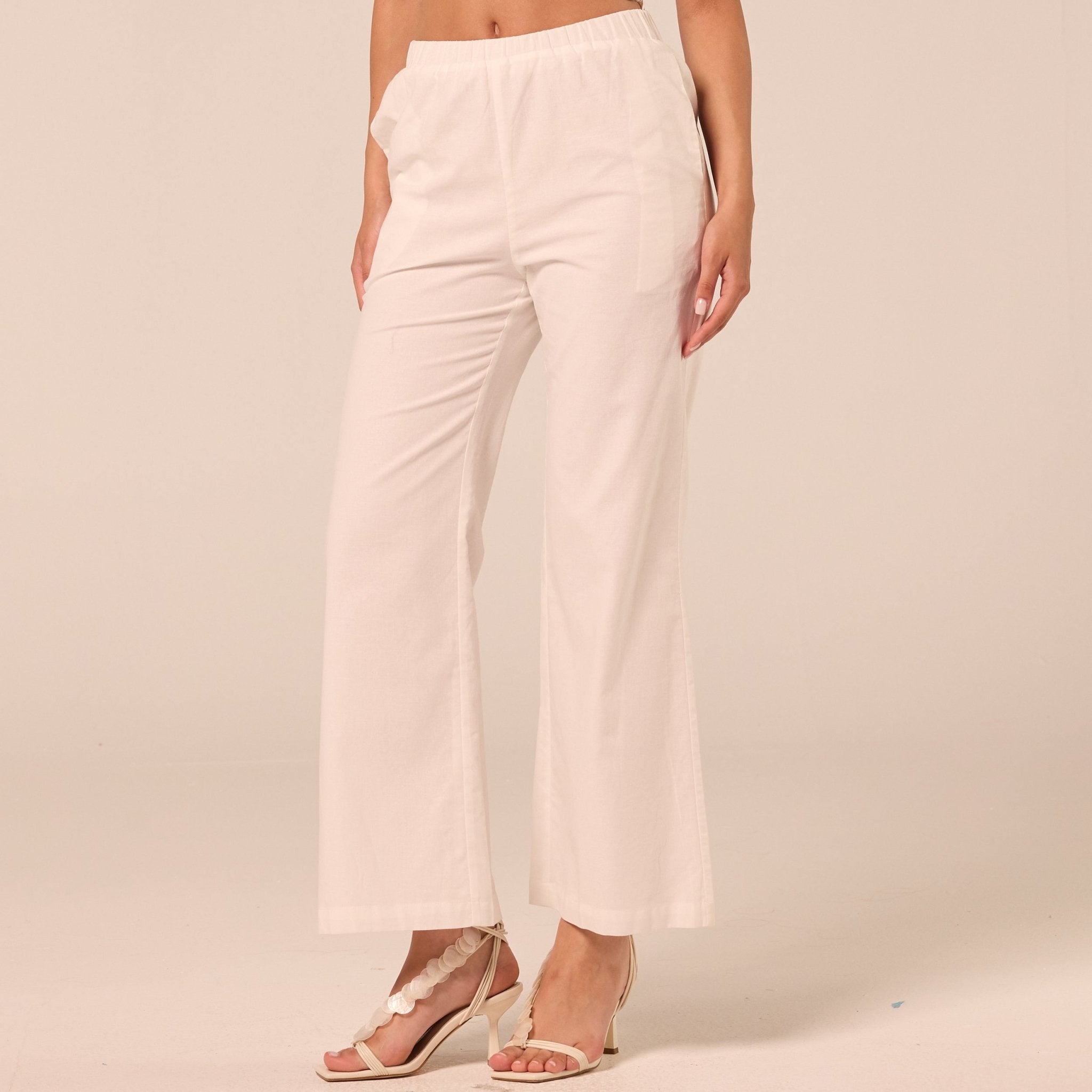 White Cotton Flare Pants - shopaleena
