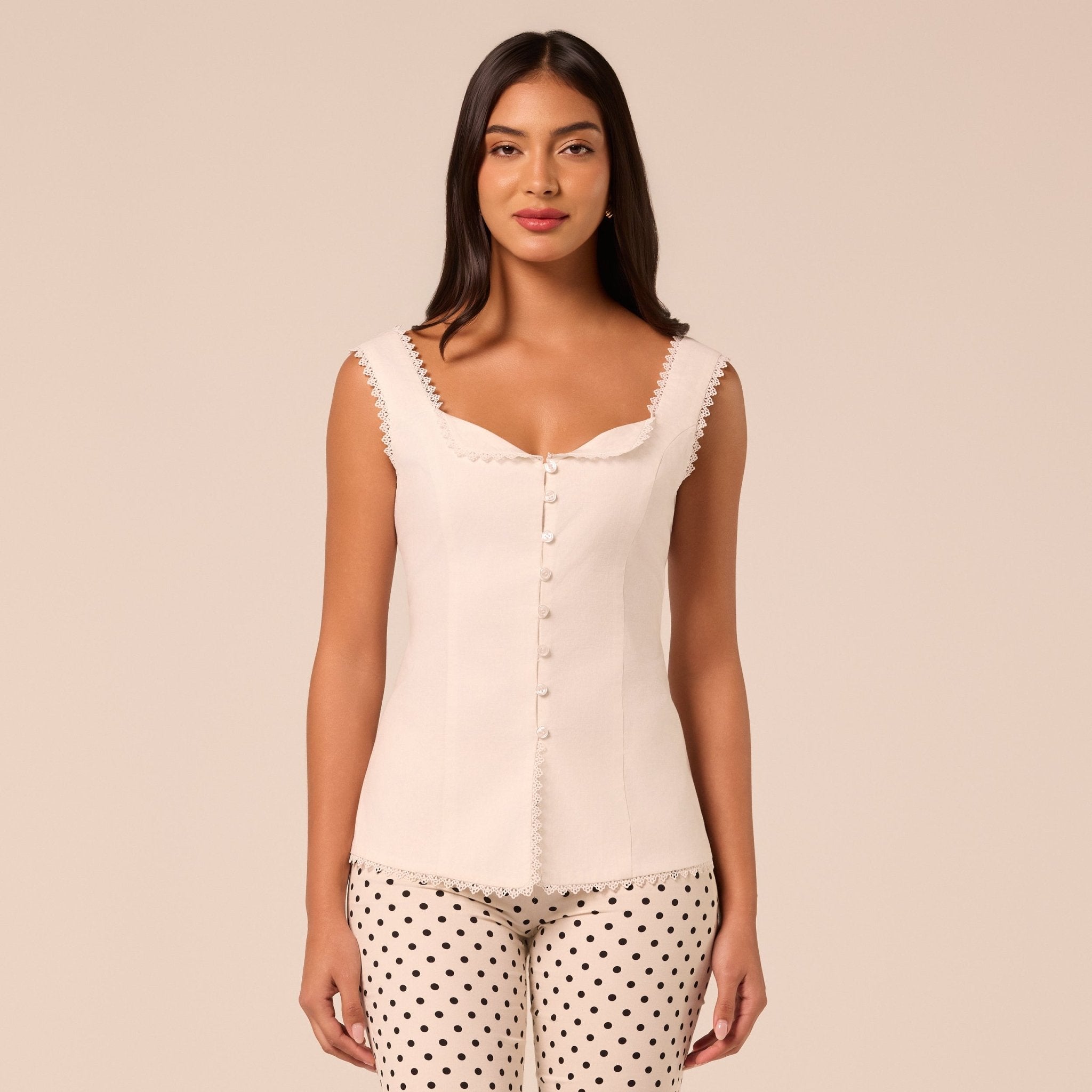 White Cotton-Linen Corset-Style Top - shopaleena