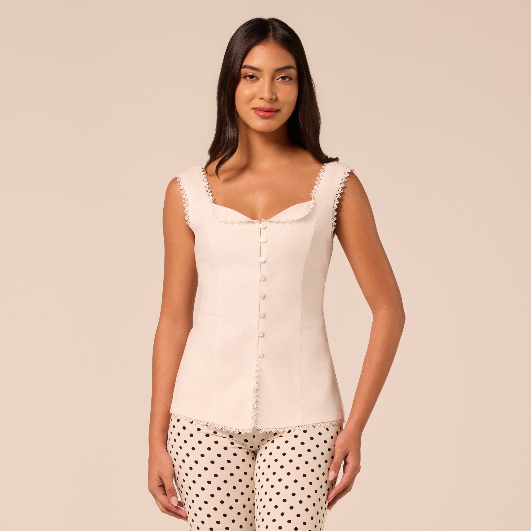 White Cotton-Linen Corset-Style Top - shopaleena
