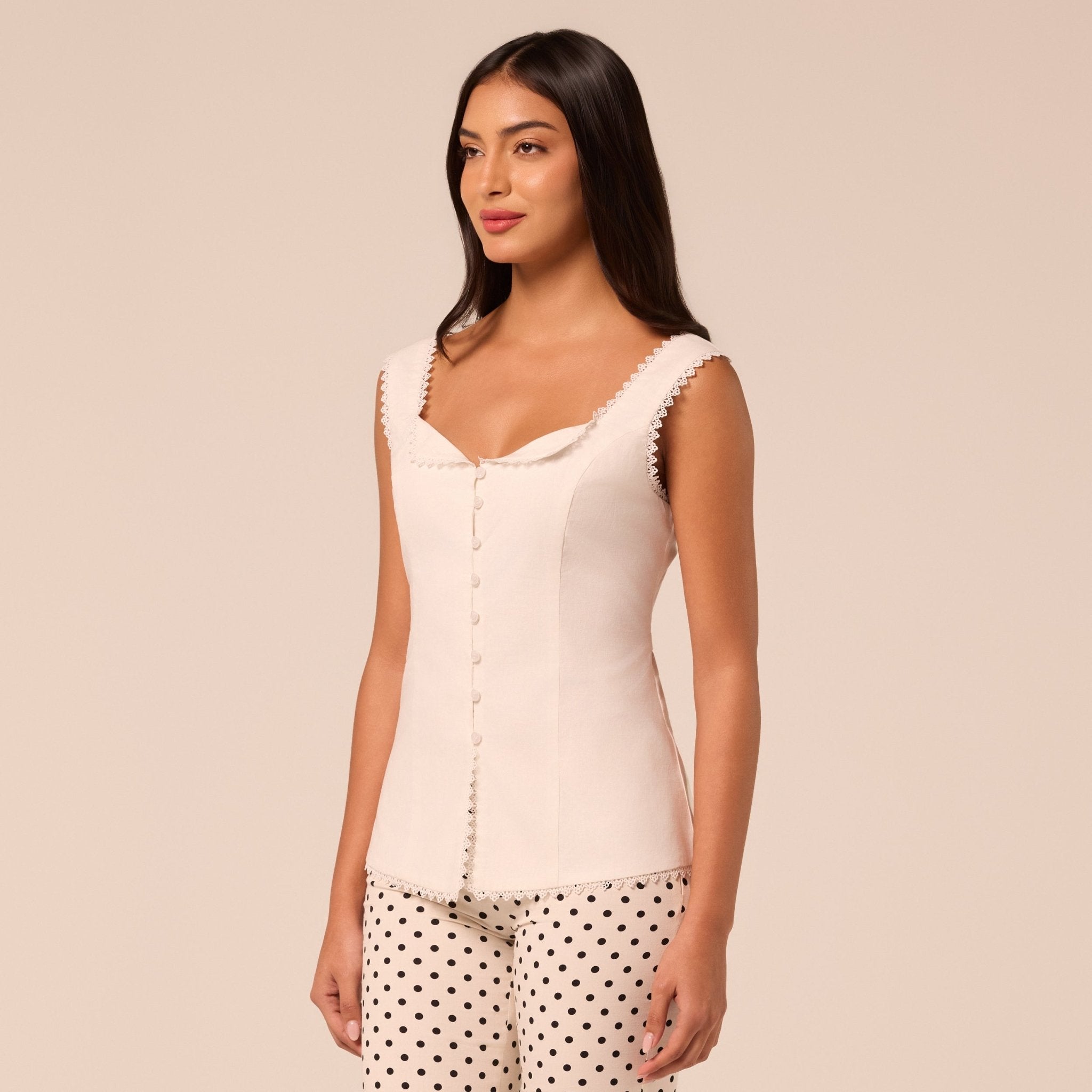 White Cotton-Linen Corset-Style Top - shopaleena