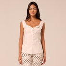 White Cotton-Linen Corset-Style Top - shopaleena