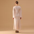 White Crepe Dress with Flared Long Sleeves - shopaleena