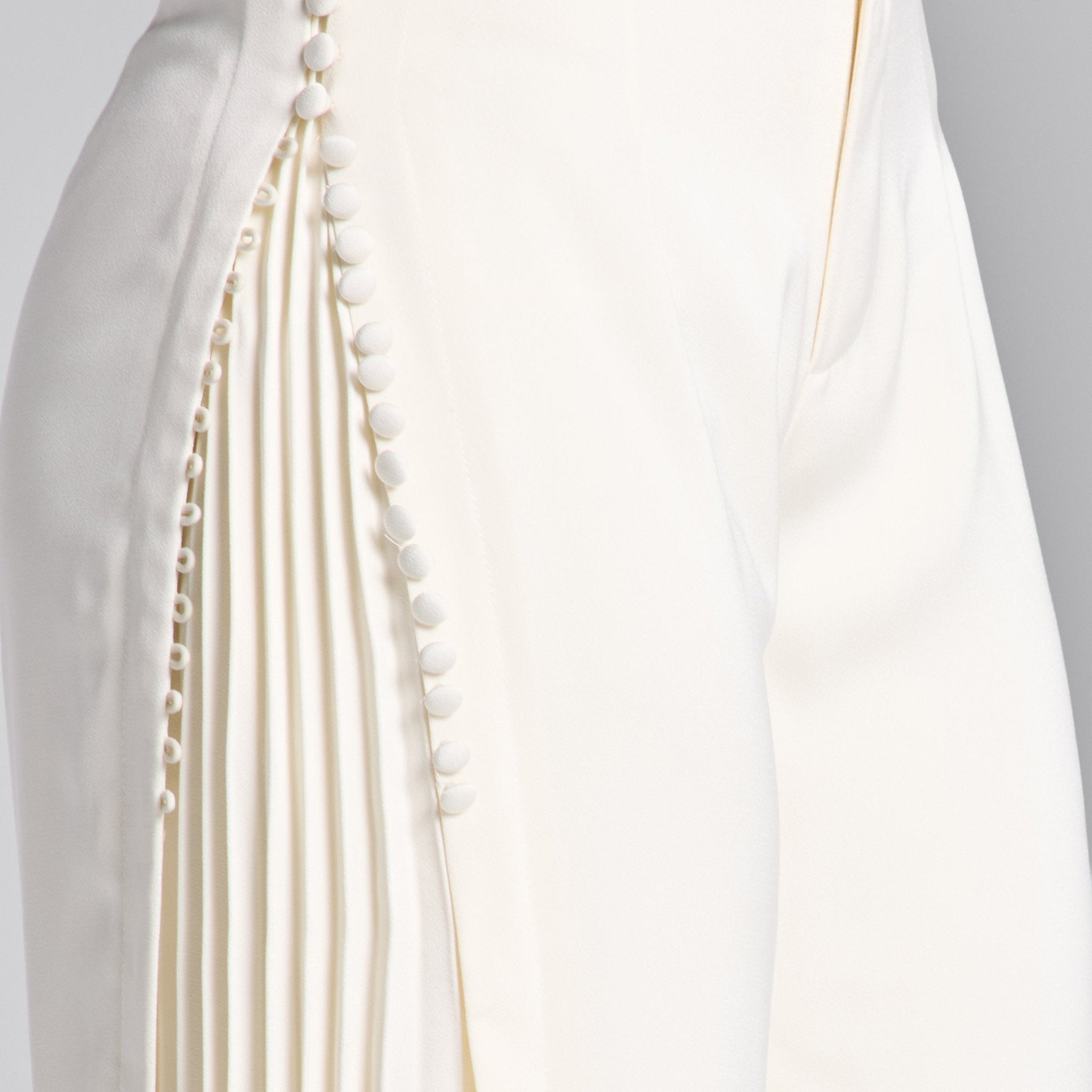 White Crepe Pants with Side Chiffon Godet - shopaleena