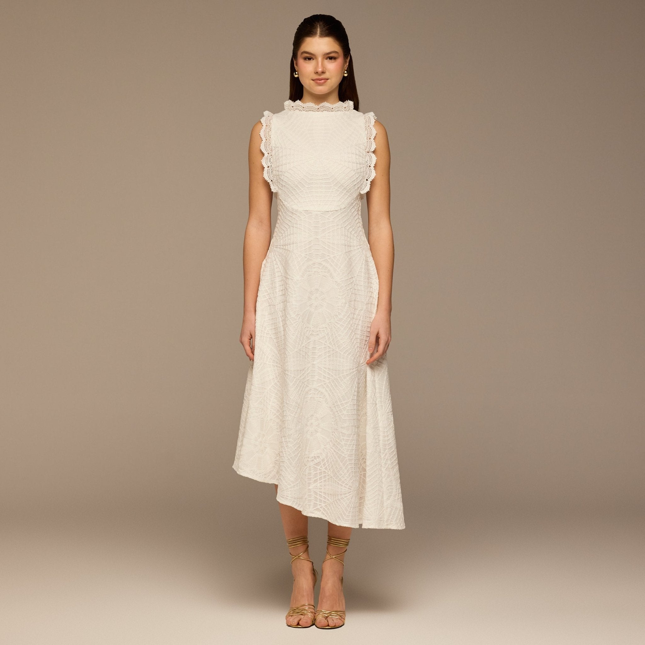 White Crochet Lace High - Neck Maxi Dress - shopaleena