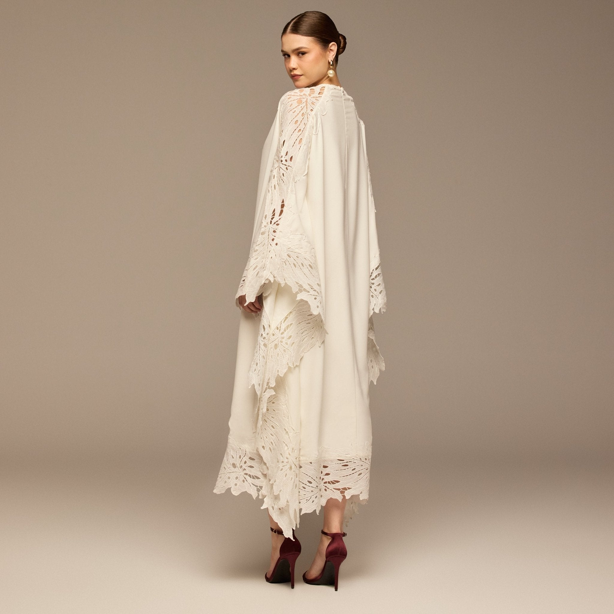 White Cut - Out Embroidered Crepe Maxi Dress - shopaleena