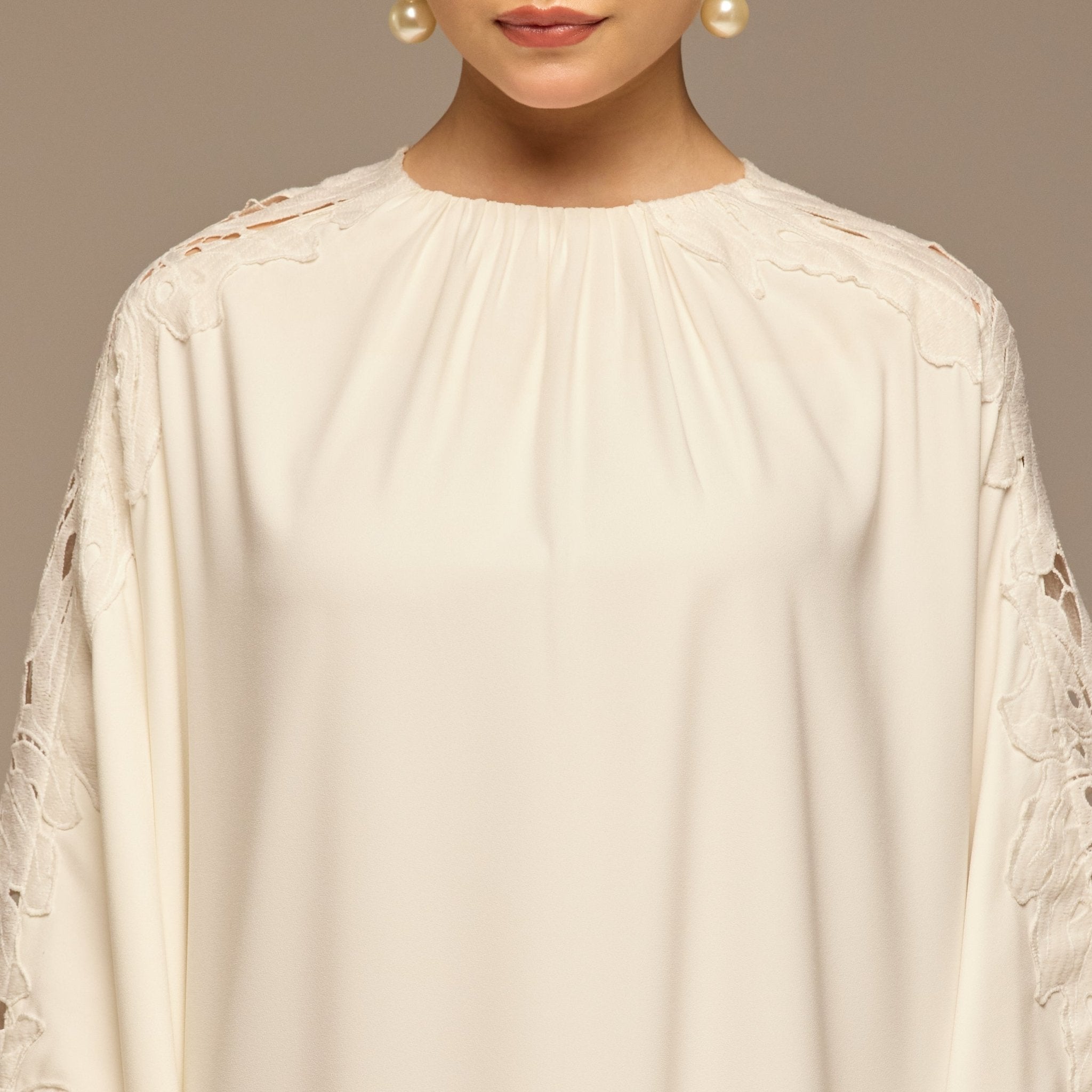 White Cut - Out Embroidered Crepe Maxi Dress - shopaleena