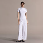White Draped Top & Wide Leg Pants Cotton Set - shopaleena