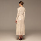 White Draped Waist Sequin Maxi Dress - shopaleena