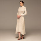 White Draped Waist Sequin Maxi Dress - shopaleena