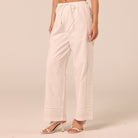 White Drawstring Cotton-Linen Pants - shopaleena