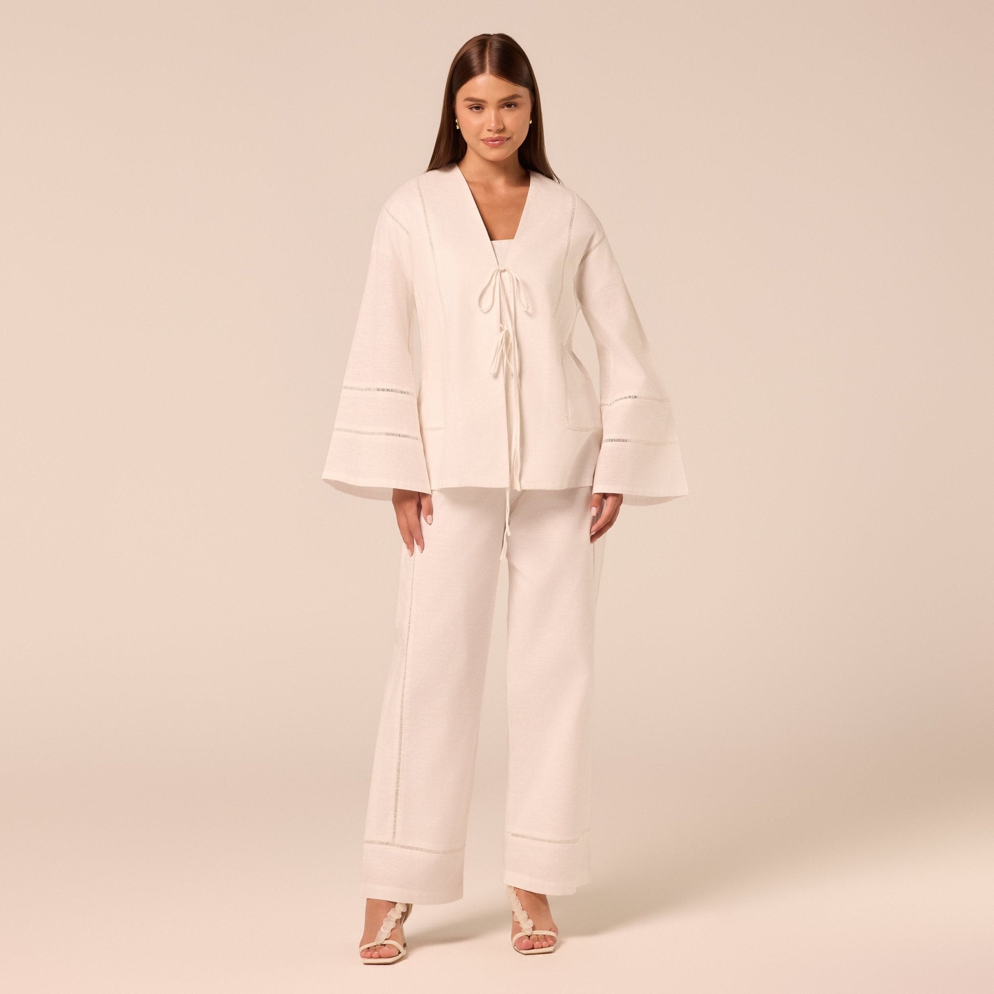 White Drawstring Cotton-Linen Pants - shopaleena