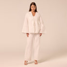 White Drawstring Cotton-Linen Pants - shopaleena