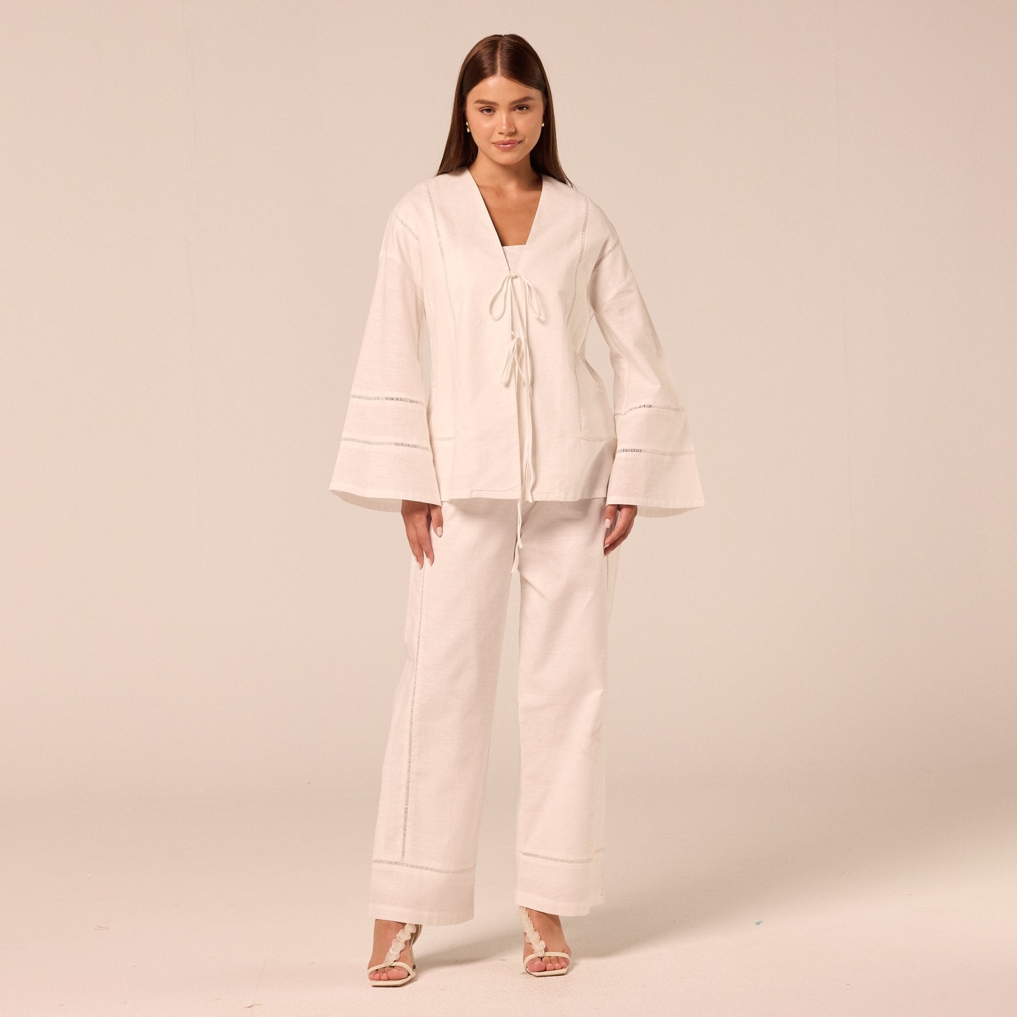 White Drawstring Cotton-Linen Pants - shopaleena