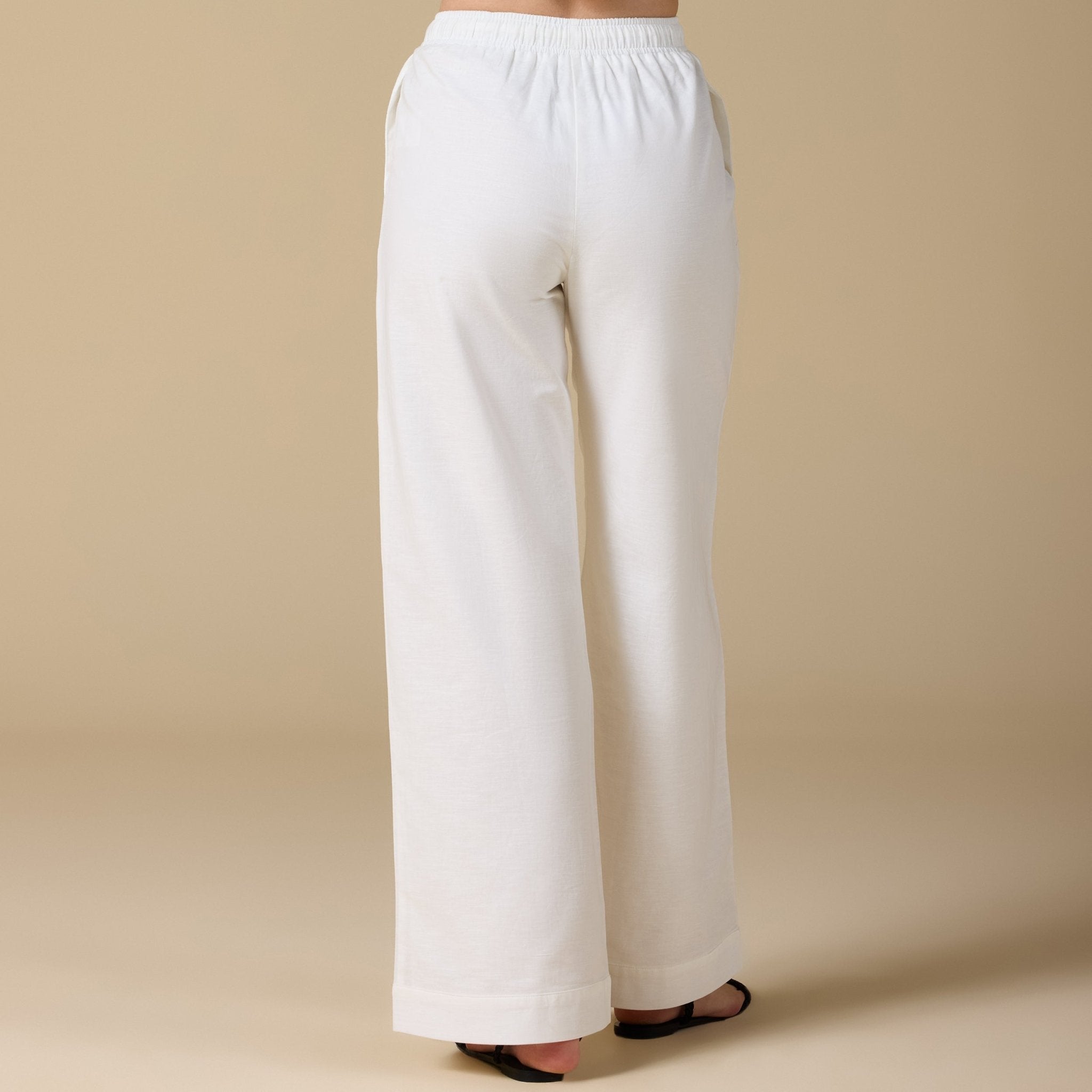 White Elastic Waistband Wide Leg Pants - shopaleena