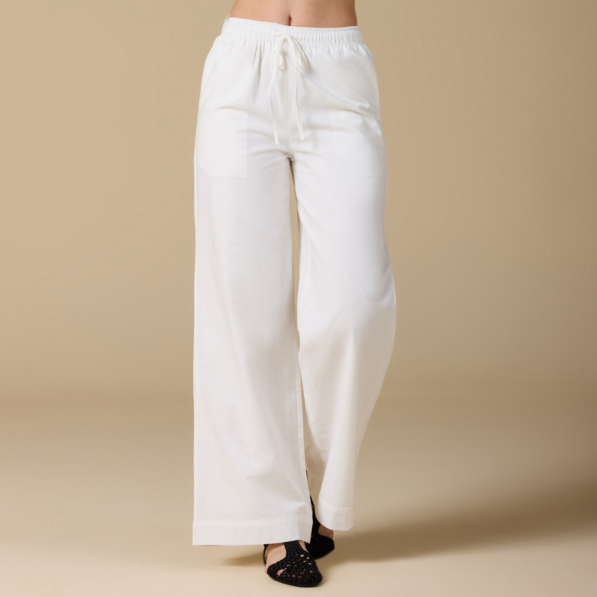 White Elastic Waistband Wide Leg Pants - shopaleena