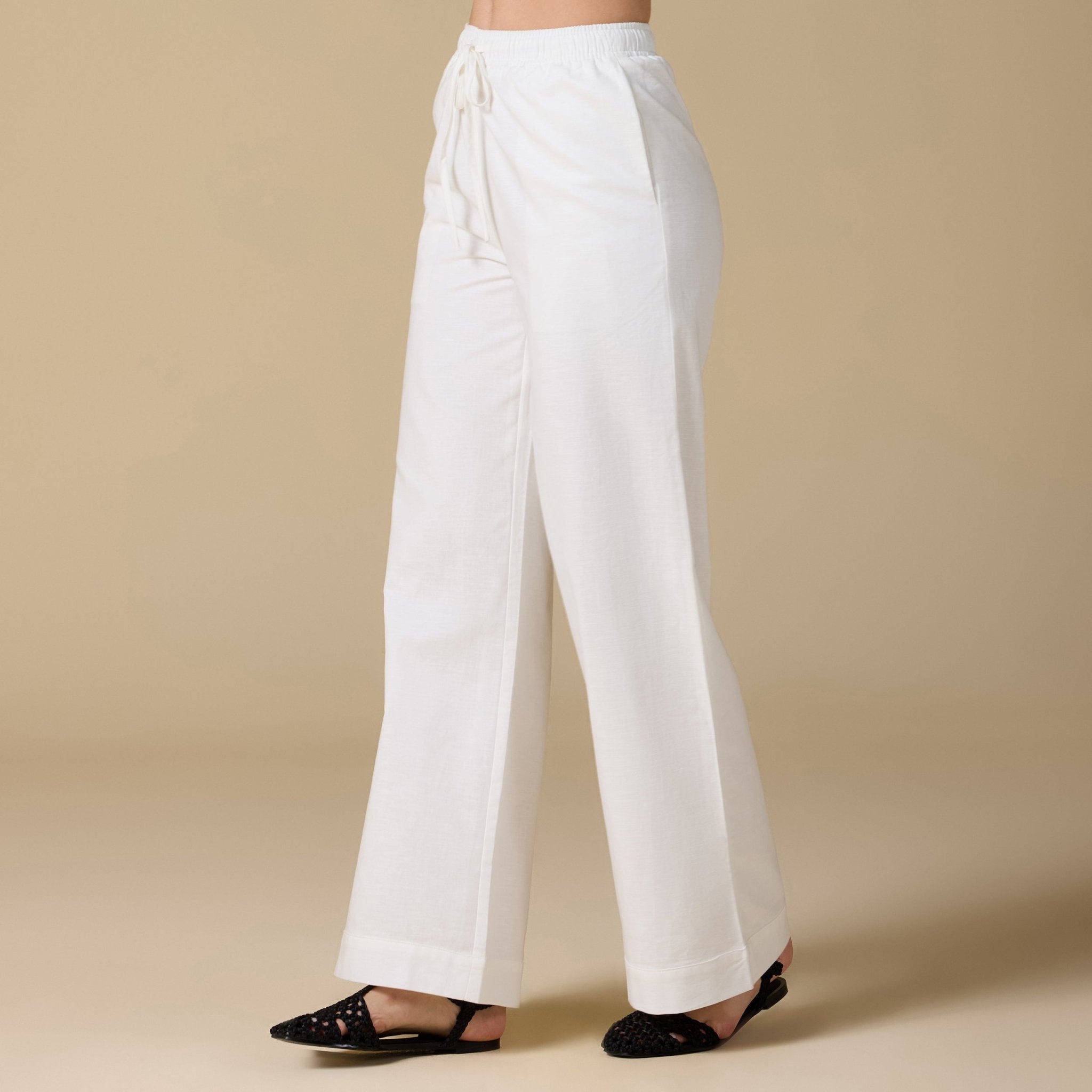 White Elastic Waistband Wide Leg Pants - shopaleena