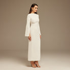 White Embroidered Sleeve Maxi Dress - shopaleena