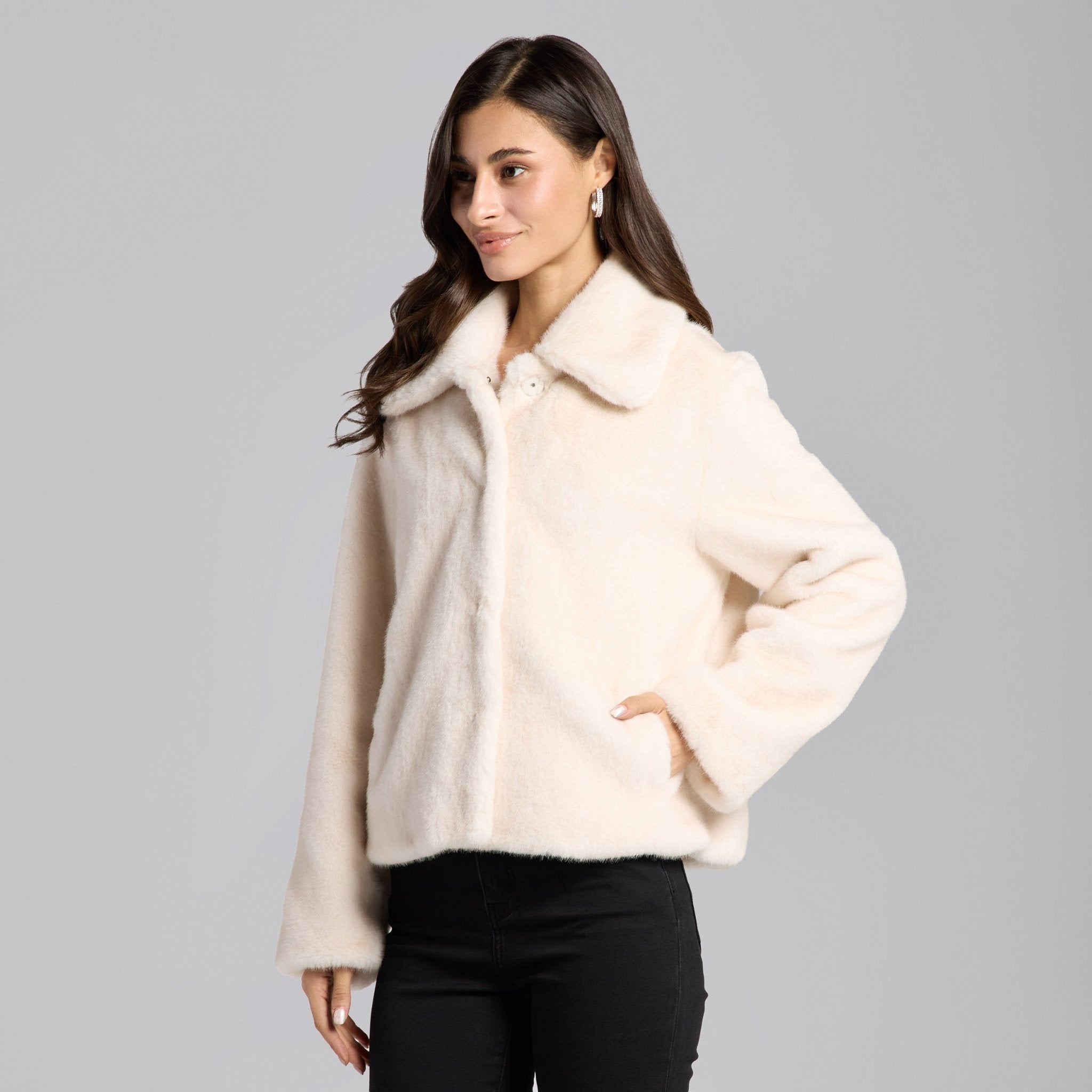 White Faux Mink Fur Jacket - shopaleena