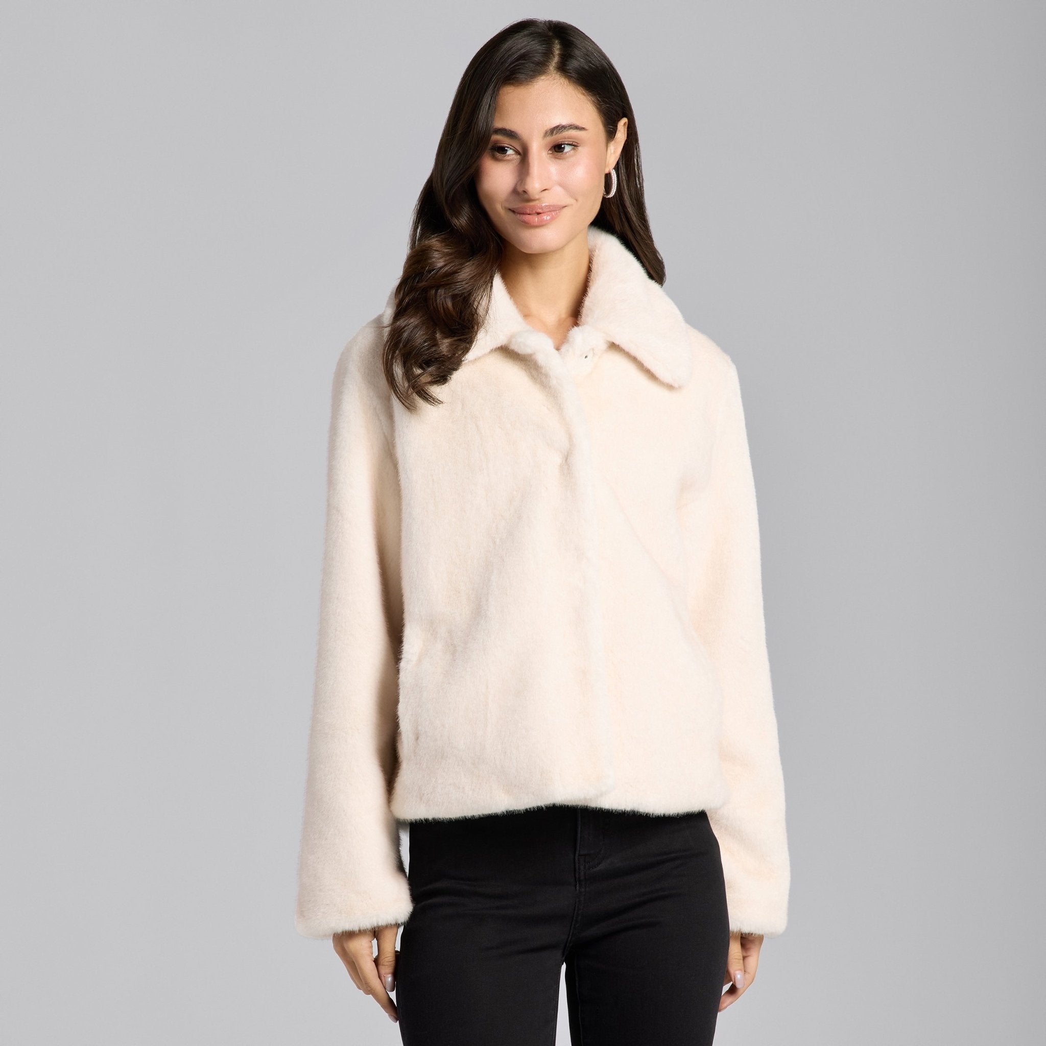 White Faux Mink Fur Jacket - shopaleena